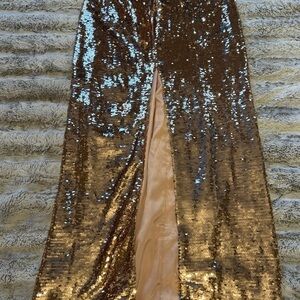 Lovers and Friends Rose Gold Sequin Strapless Gown